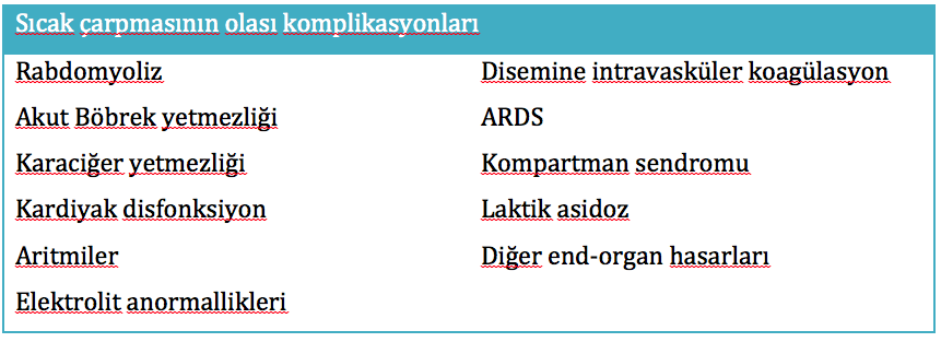 Sıcak çarpması Tablo 3