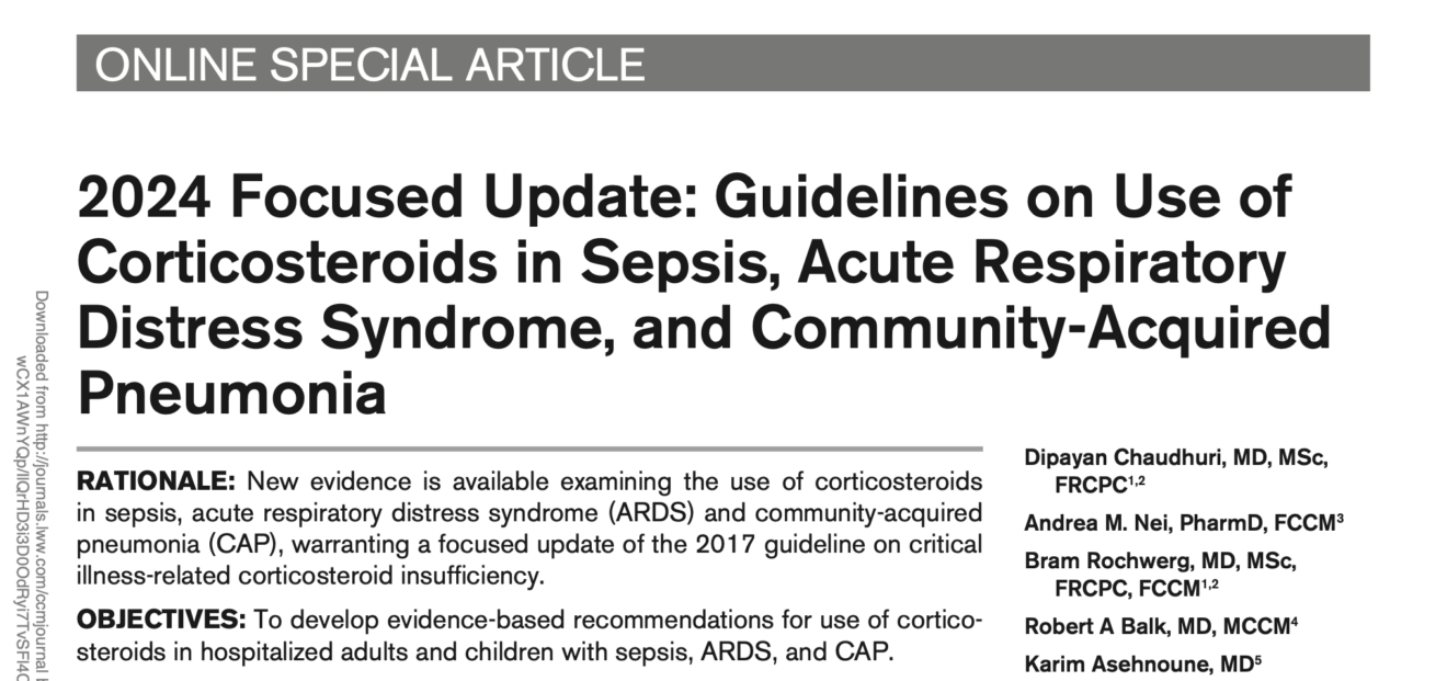 SCCM Sepsis, ARDS ve Toplum Kaynaklı Pnömonide Kortikosteroid Kullanımı Kılavuzu - 2024 Güncellemesi